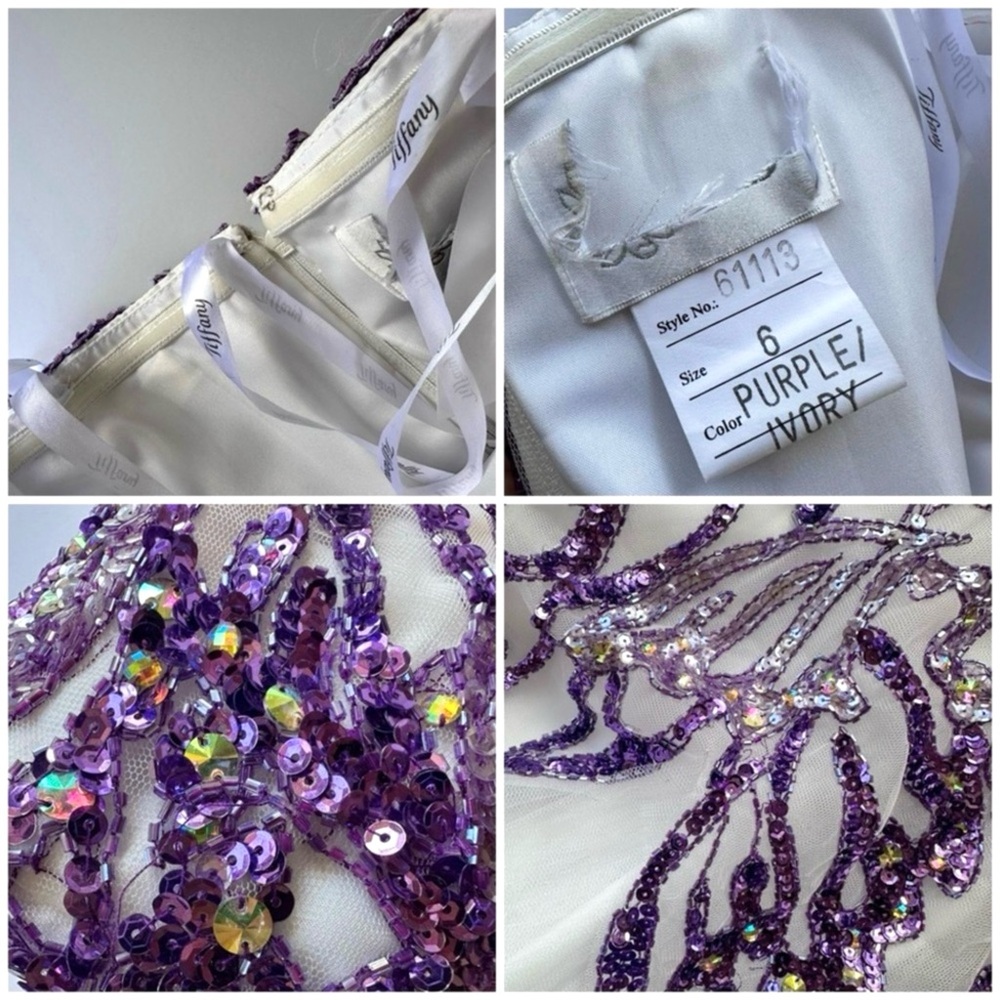 NWT Tiffany Designs 61113 Butterfly Beaded Sequin White Ivory Purple Dress 6 - Picture 15 of 15